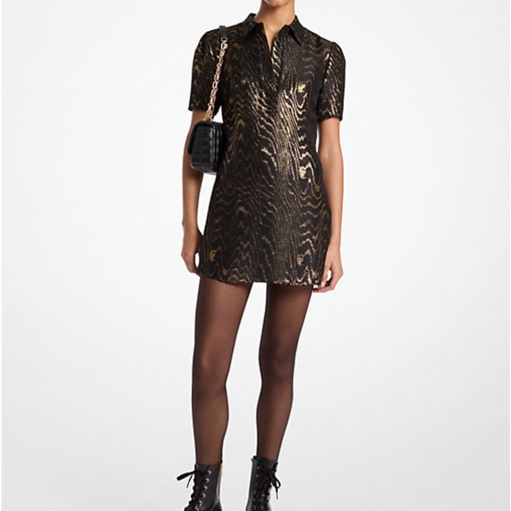 Michael Kors Black and Gold Puff Sleeve Mini Dress